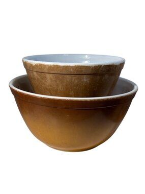 Pyrex Mixing Bowl Old Orchard Lot of 2 Brown Ombre MCM #401 402 Read